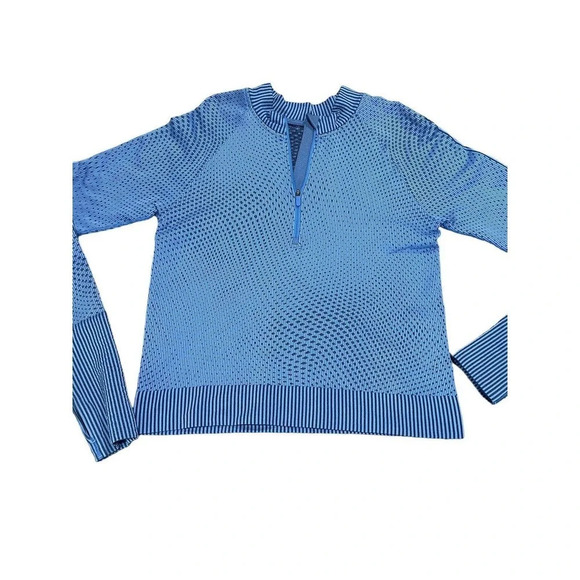 Lululemon Rest Less Cropped Half Zip Women's Sz 6 Grid Warp Blue Nile Night Sea - Picture 4 of 16